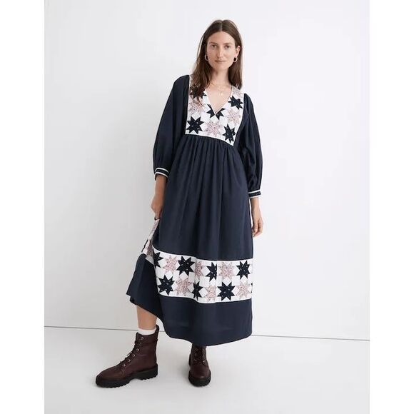 Madewell Quilted Patchwork Midi Dress - Picture 1 of 10